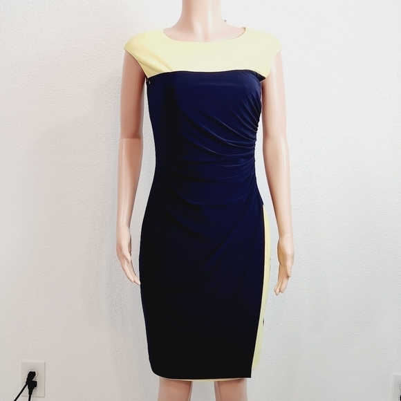 Ralph Lauren Navy & Yellow Colorblock Sheath Dress Size:  4 - Picture 1 of 14